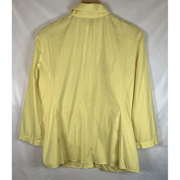 Lafayette 148 Yellow 3/4 Sleeve Ruched Gathered Stretch Button Up Top Blouse 6 - Picture 8 of 8
